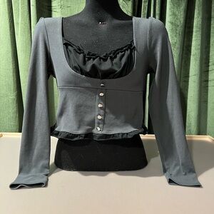 Women's Gray Ruffle Long Sleeve Top